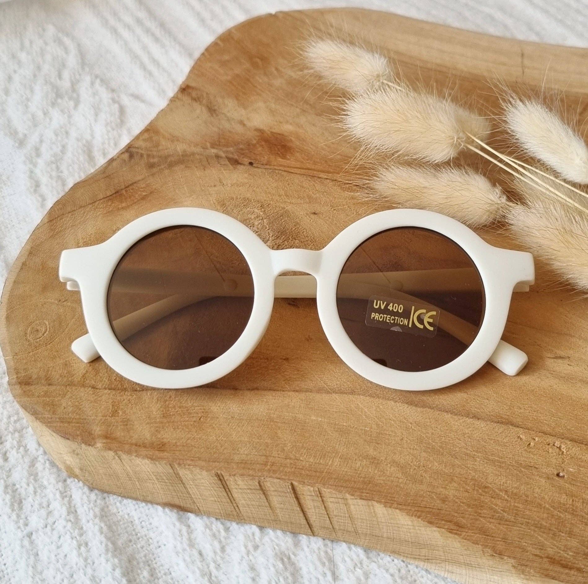 Lunettes de soleil rondes pour enfants avec protection UV400 - Beige