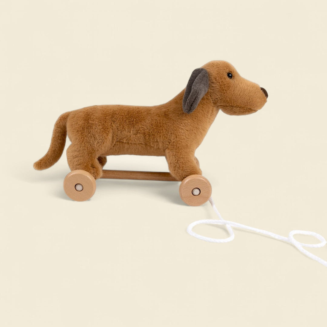 Chien en peluche à tirer sur roues en bois Edward