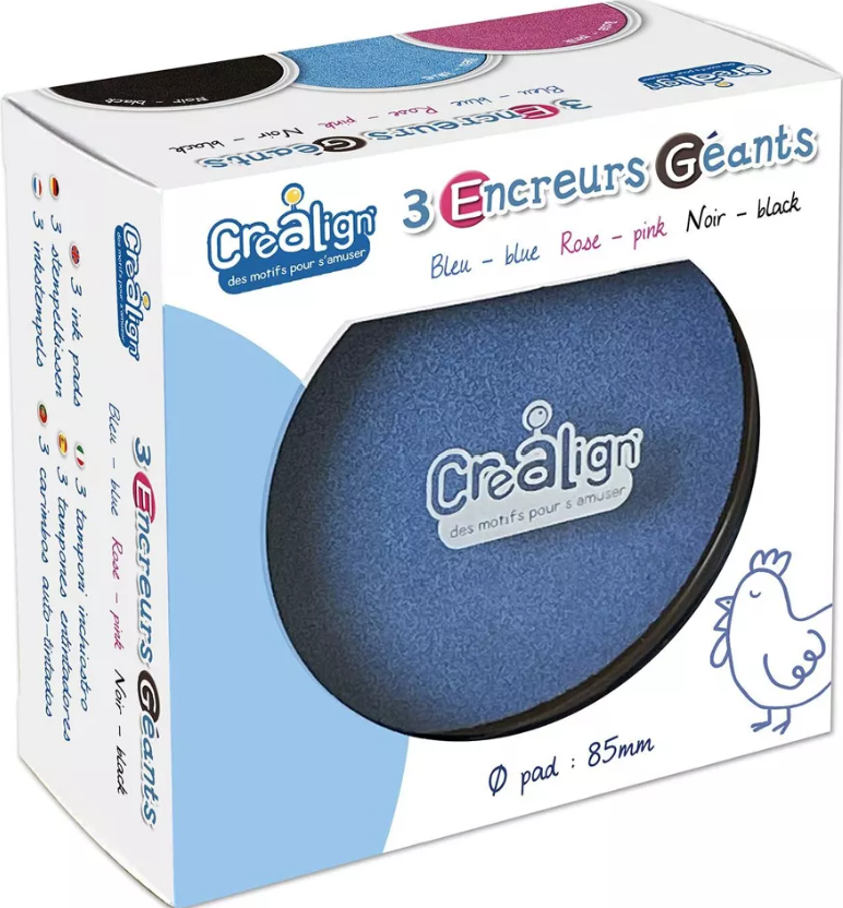 Pack 3 encreurs géants ronds : rose, bleu et noir