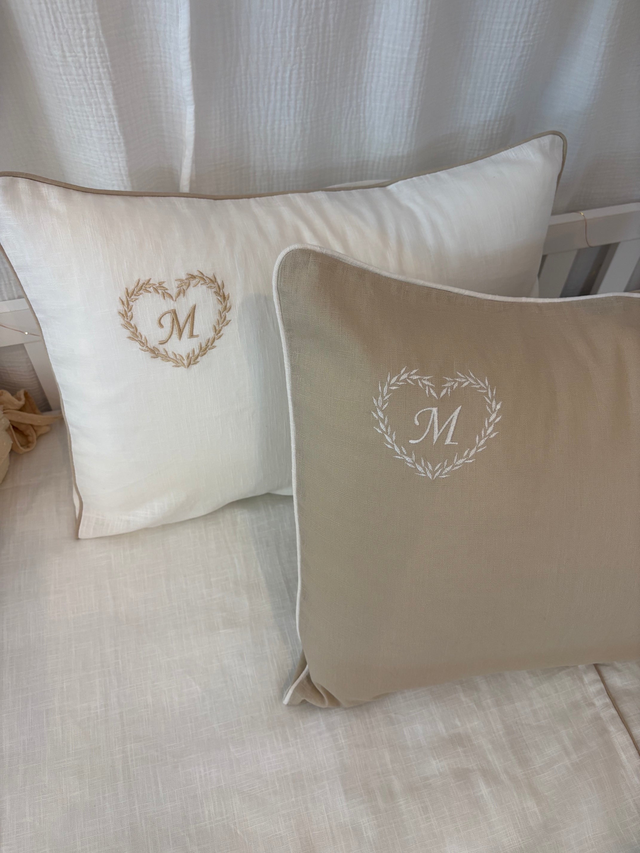Drap plat brodé personnalisable + taie assortie – Lin & coton