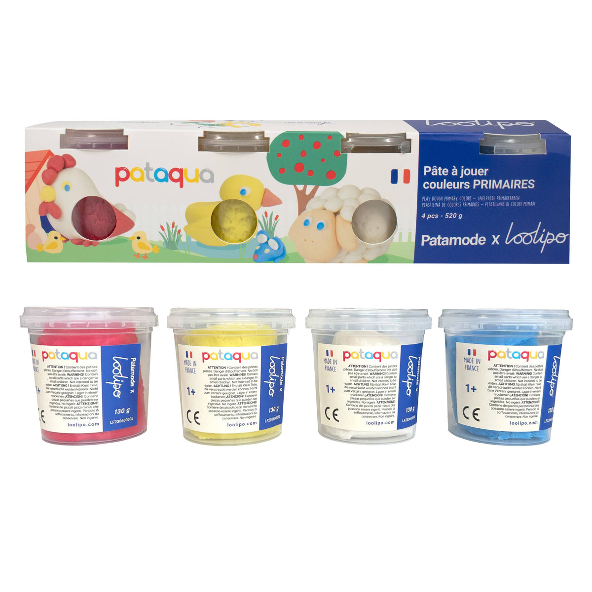 Pâte à jouer végétale – couleurs primaires – 4 × 130 g