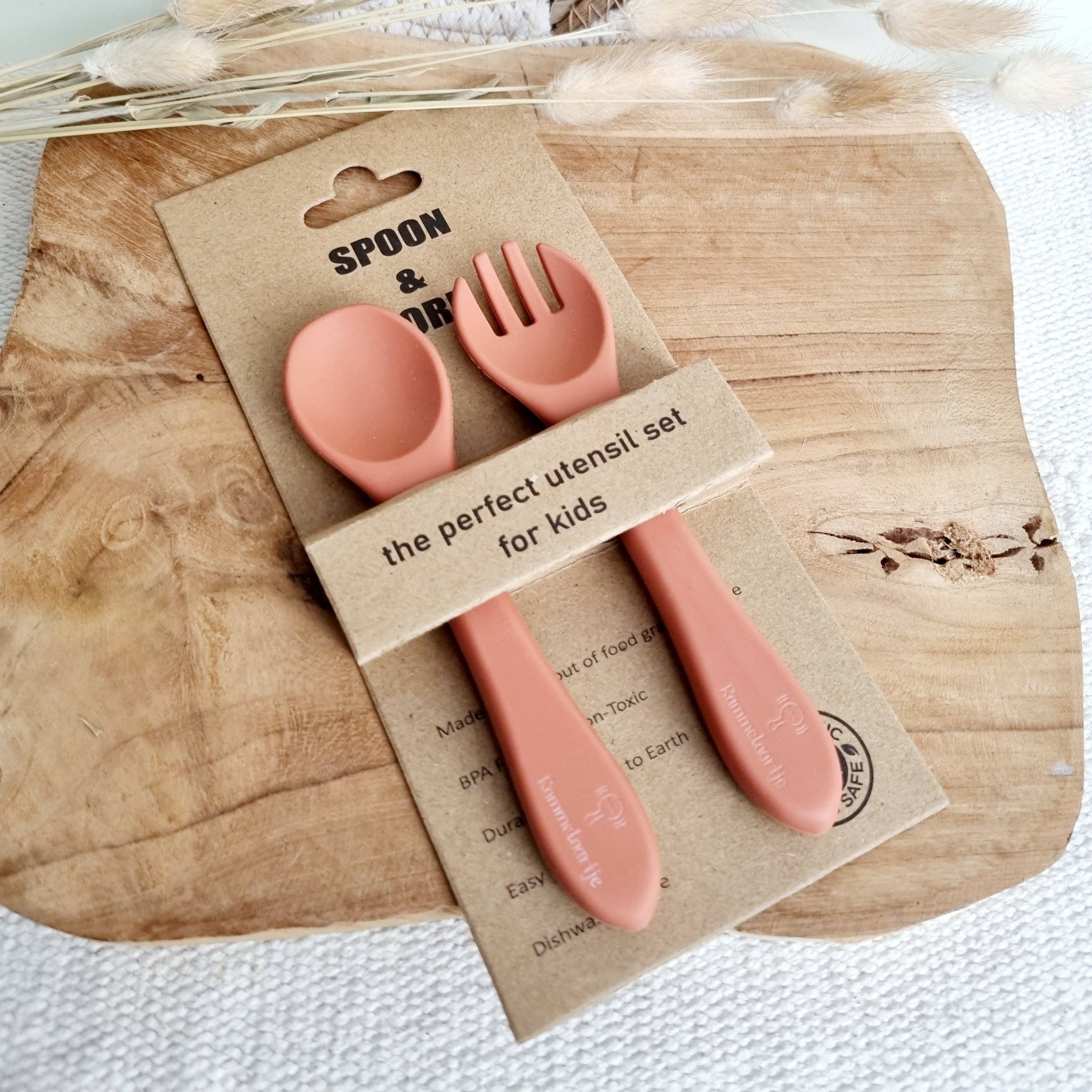 Set cuillère et fourchette en silicone - Rouille