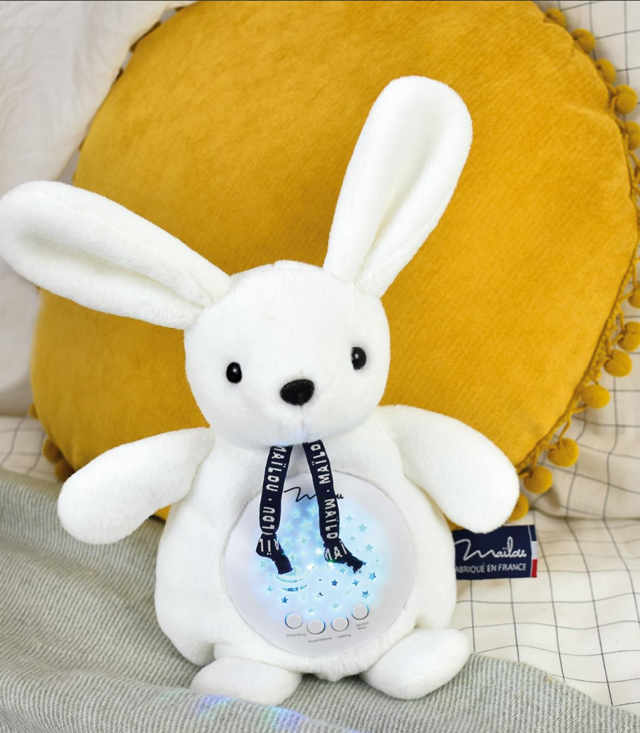 Veilleuse musicale & projecteur d'étoiles - Lapin blanc Maïlou 19 cm