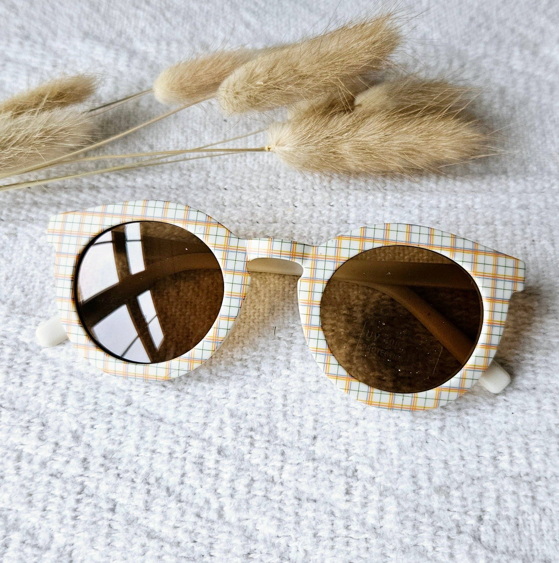 Lunettes de soleil bébé et enfant UV400 à carreaux - Beige