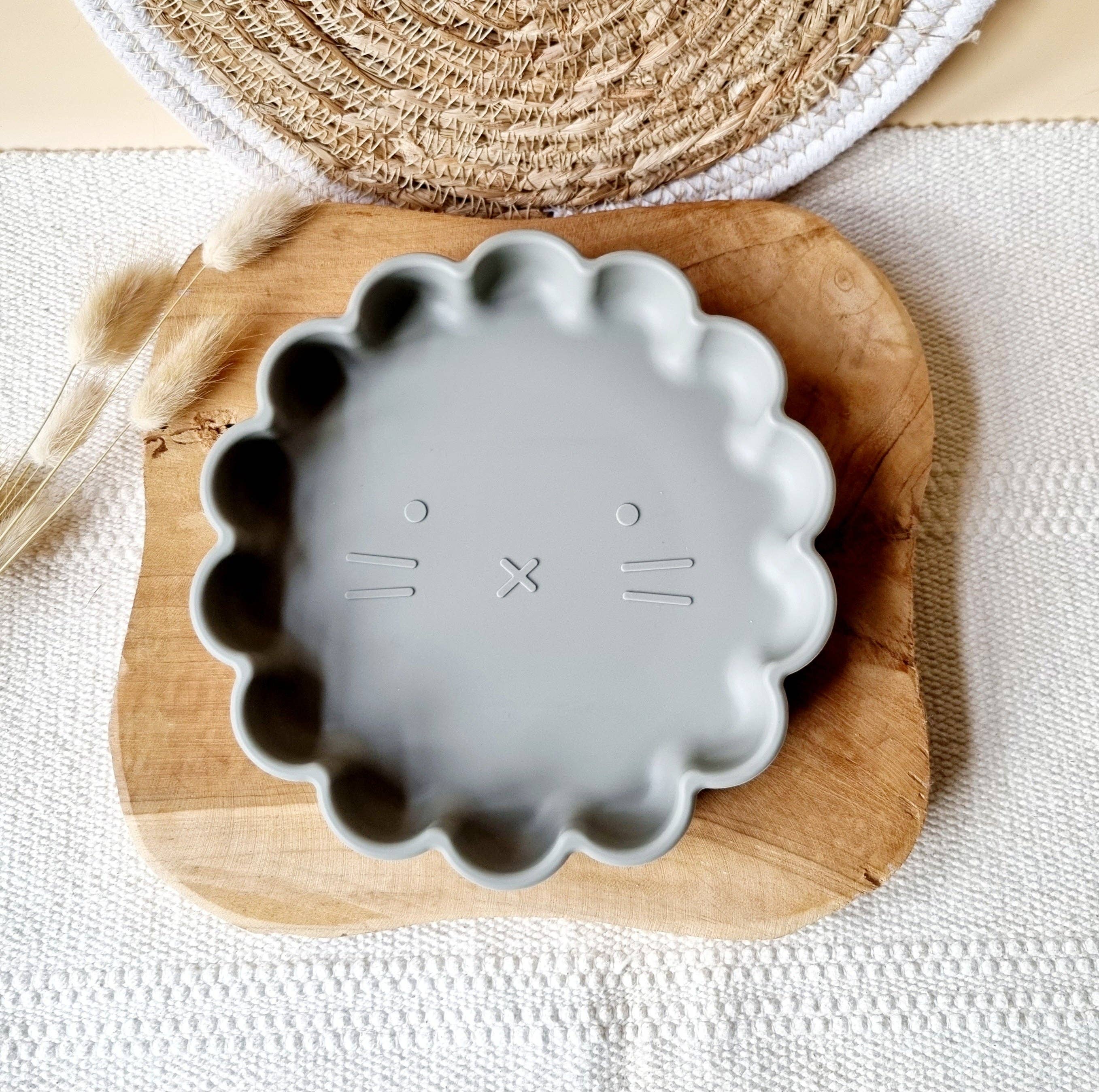 Assiette en silicone avec ventouse forme lion - Gris foncé