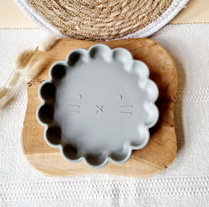 Assiette en silicone avec ventouse forme lion - Gris foncé