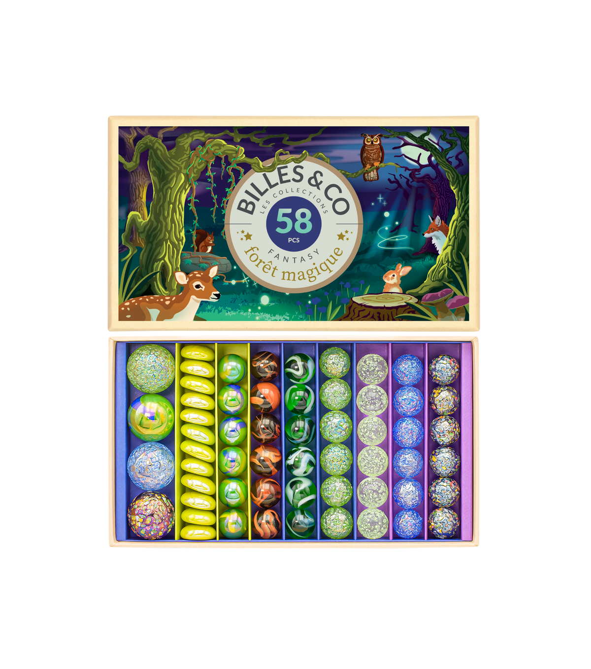 Grand coffret de billes – Forêt Magique – 58 pièces