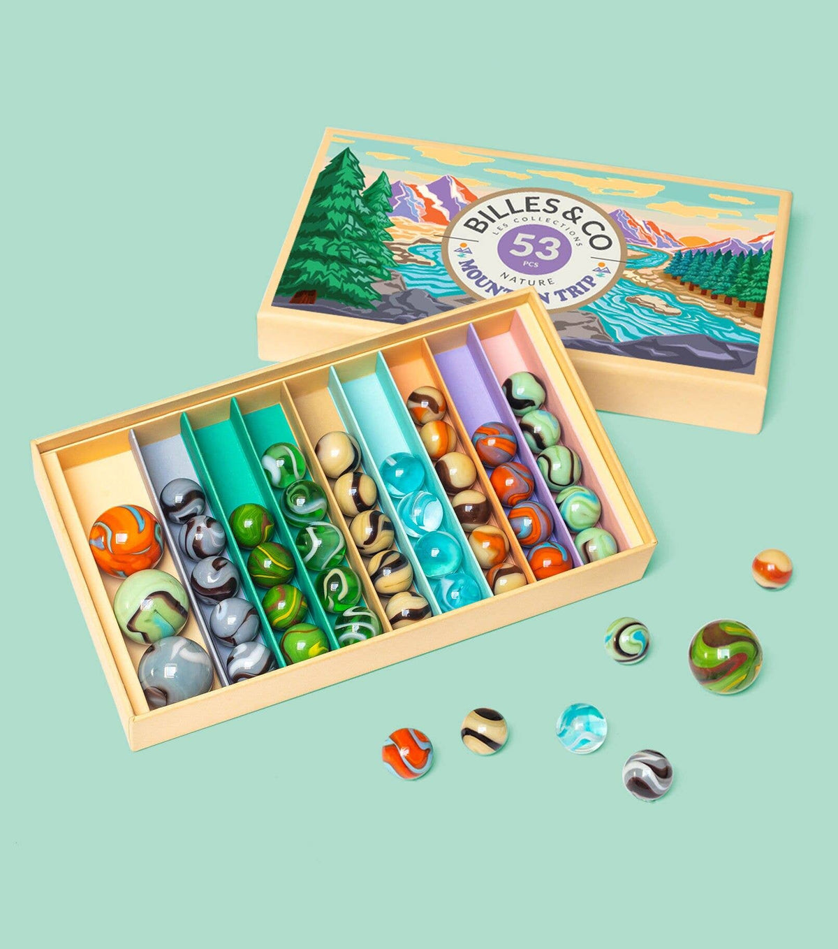 Grand coffret de billes – Mountain Trip – 52 pièces