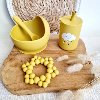 Bol en silicone Ocre avec ventouse et cuillère