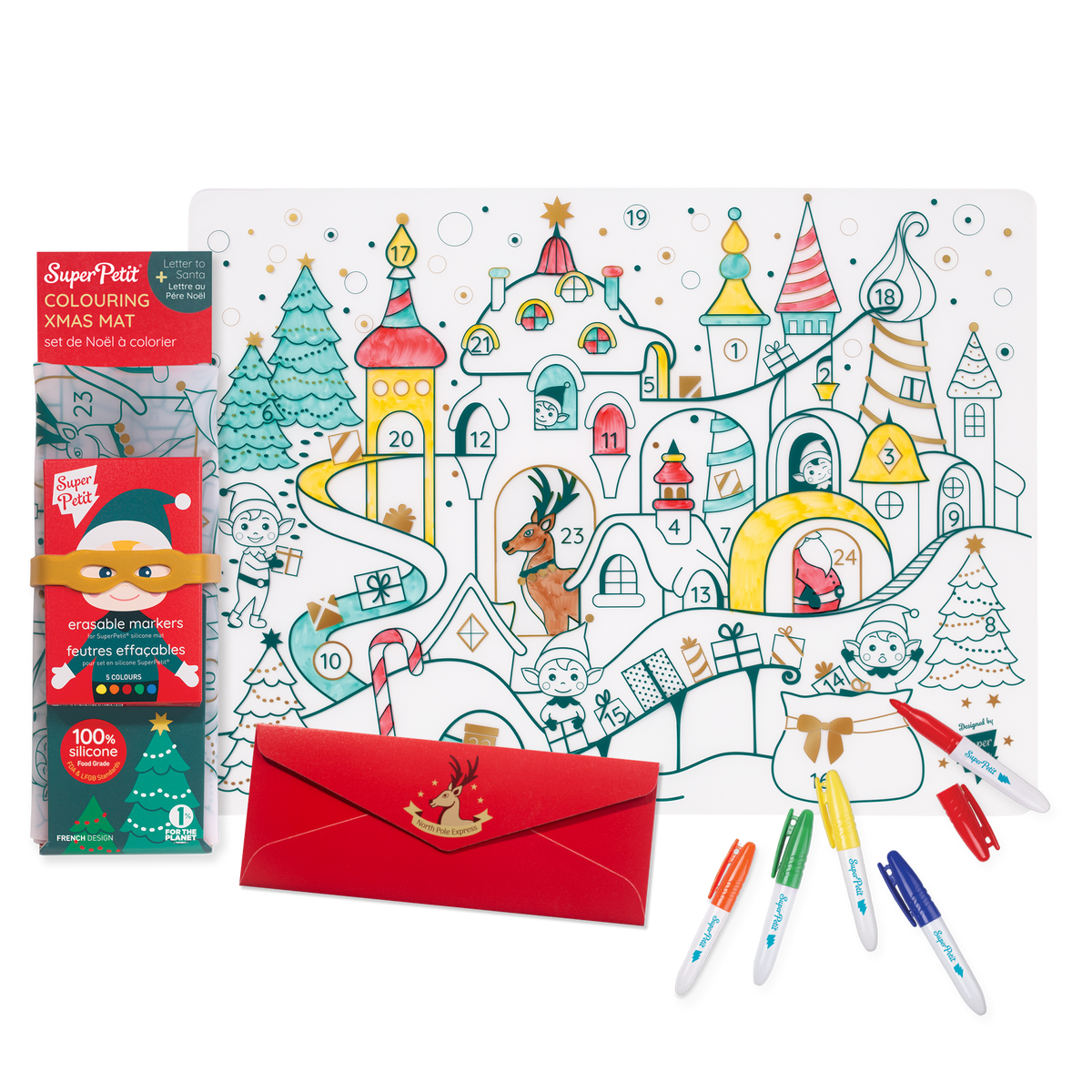 Set de coloriage réutilisable en silicone – Village de Noël