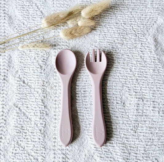 Set cuillère et fourchette en silicone - rose doux