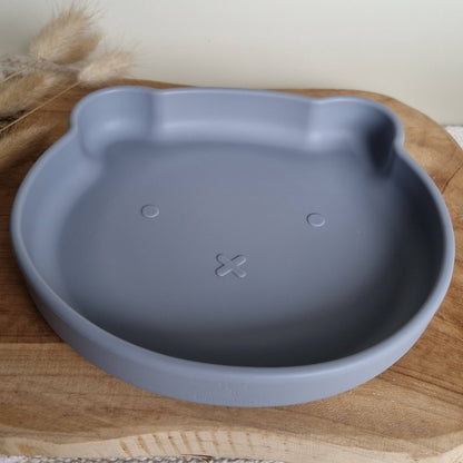 Assiette en silicone ours - gris bleu