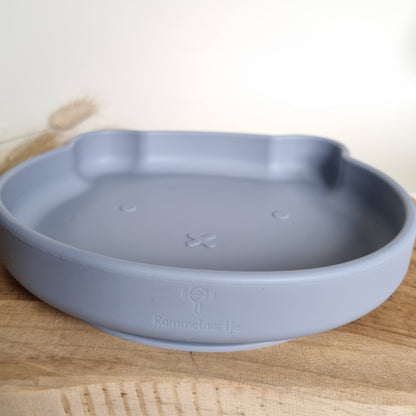 Assiette en silicone ours - gris bleu