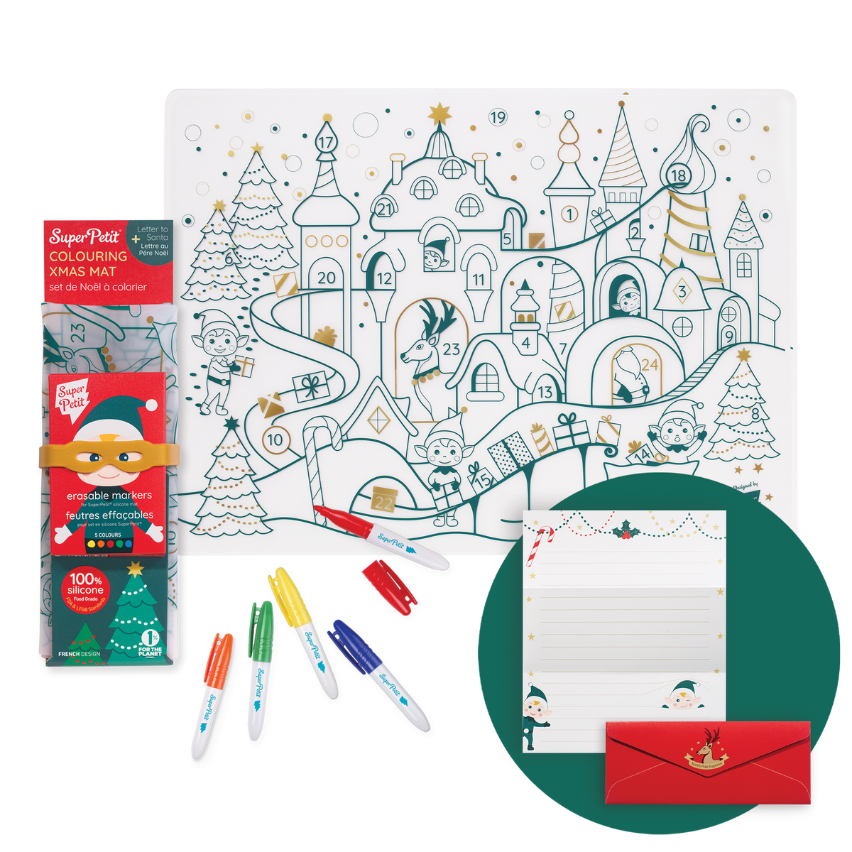Set de coloriage réutilisable en silicone – Village de Noël