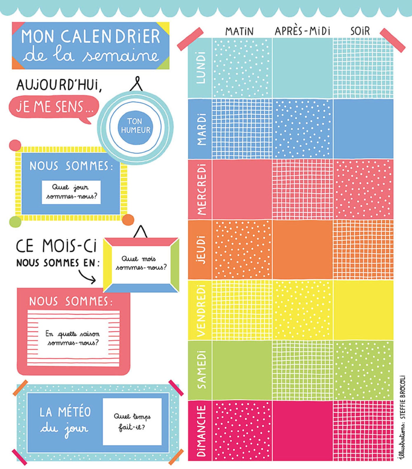 CALENDRIER DE LA SEMAINE -MA POCHETTE D'AIMANTS