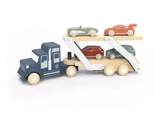Camion Transporteur en Bois avec 4 Voitures