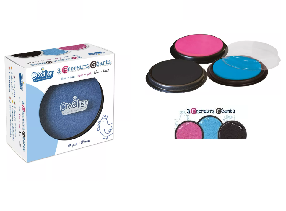 Pack 3 encreurs géants ronds : rose, bleu et noir