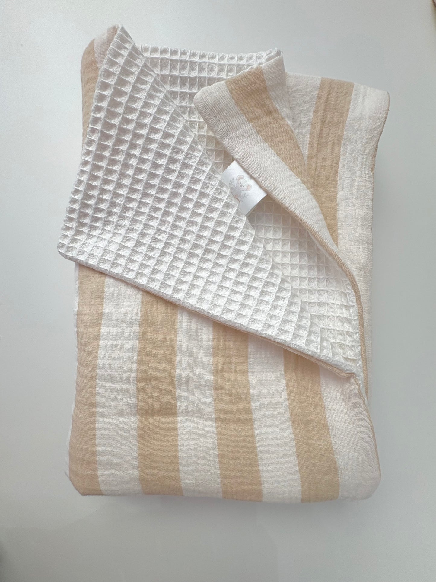 Parure de Plage "Rivage" – Trio en Gaze de Coton Rayée Ecru