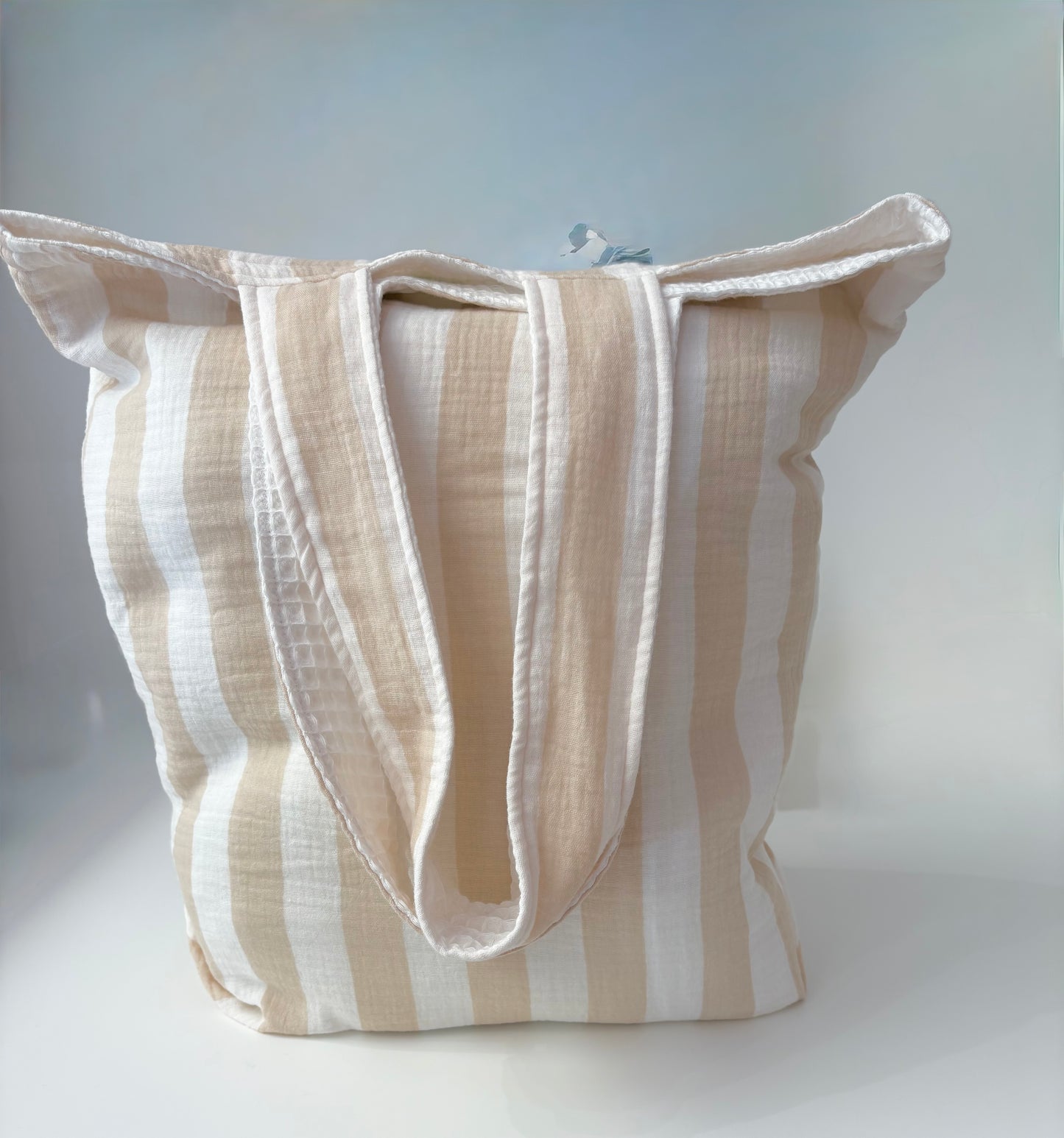 Parure de Plage "Rivage" – Trio en Gaze de Coton Rayée Ecru