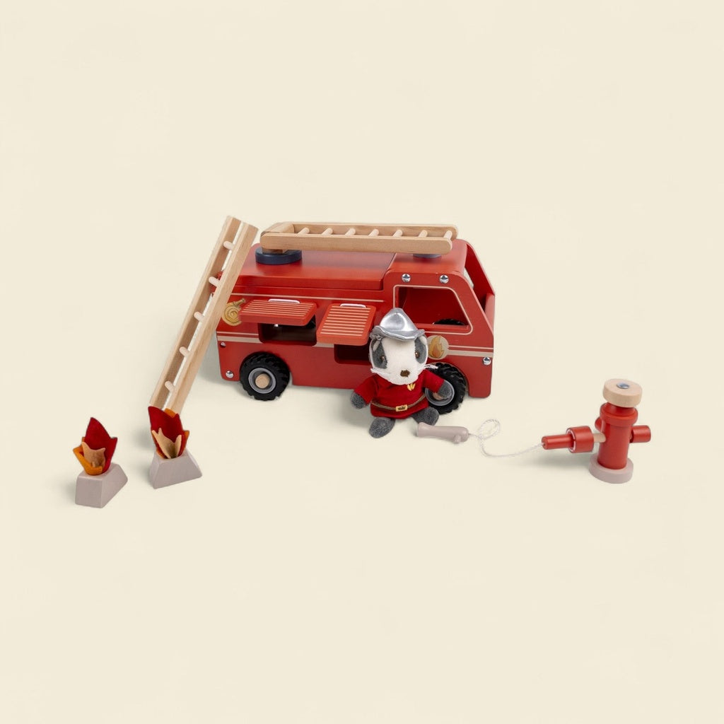 Grand camion de pompiers en bois avec figurine – Egmont