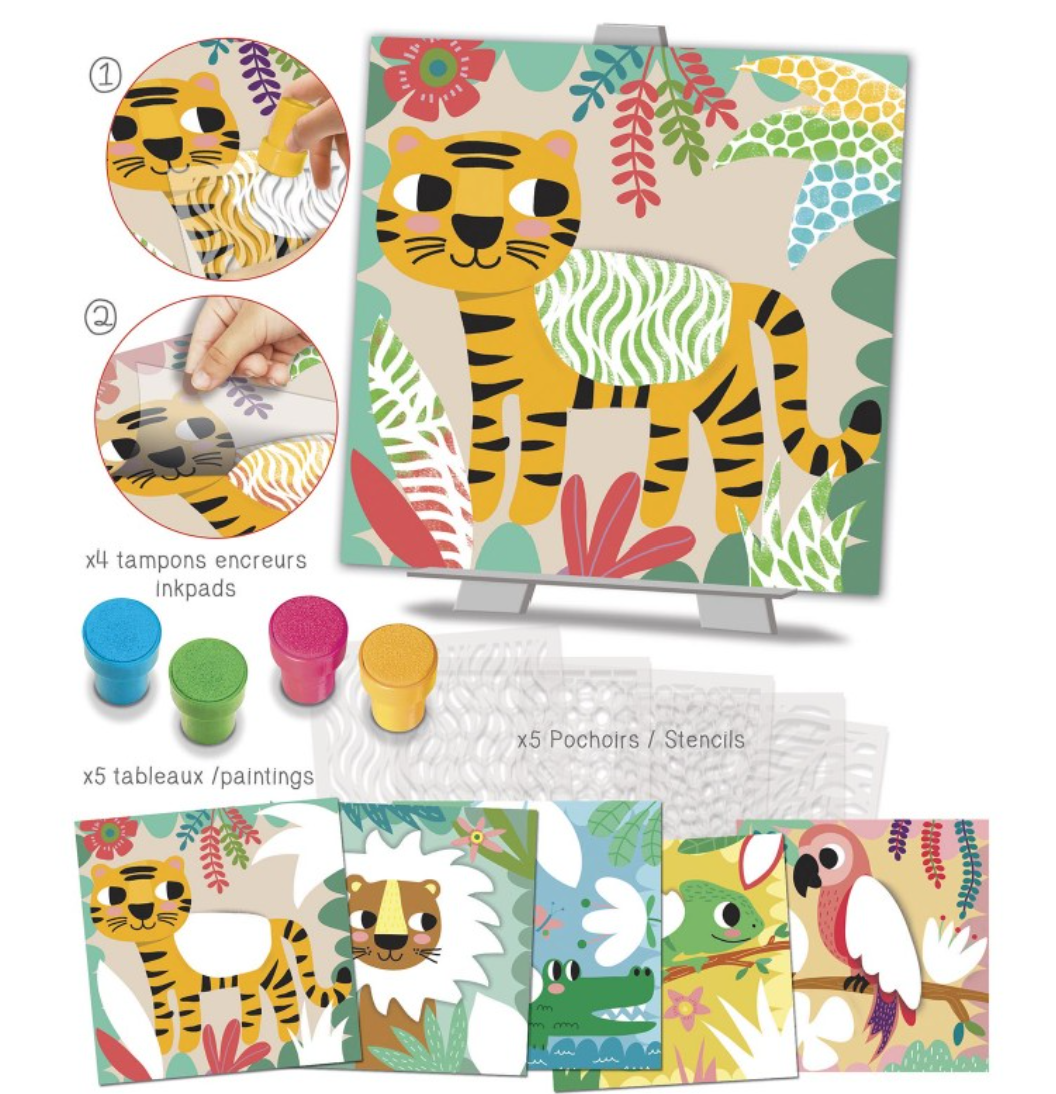 POCHOIRS MOTIFS COULEURS DE LA JUNGLE
