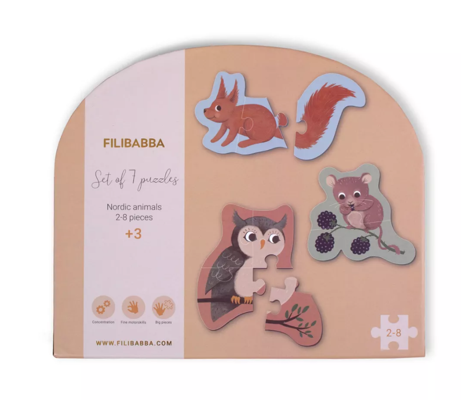 Set de 7 puzzles - Animaux nordiques Évolution de 2 à 8 pièces – Dès 3 ans | FILIBABBA