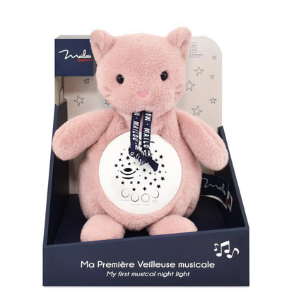 Veilleuse Chat Rose Maïlou – Doudou musical lumineux 19 cm