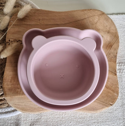 Assiette en silicone ours - rose doux