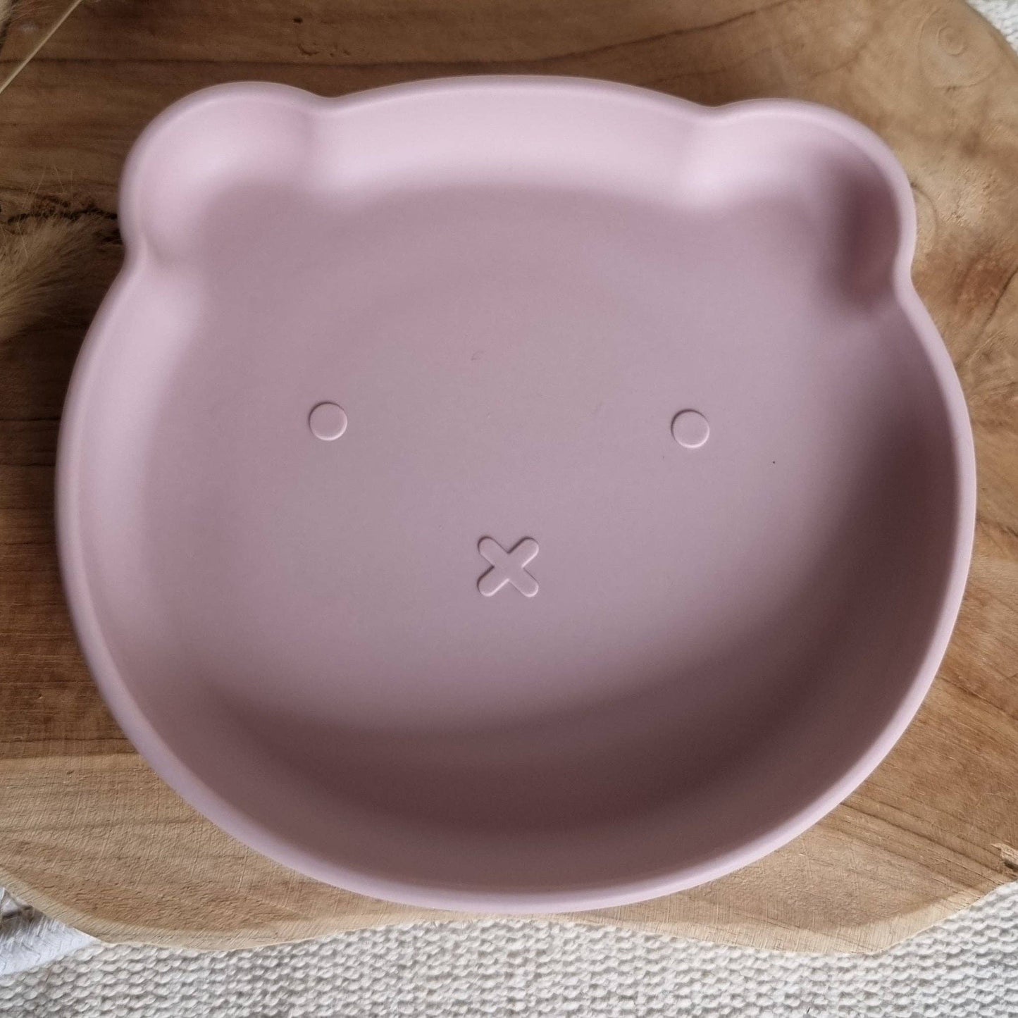 Assiette en silicone ours - rose doux