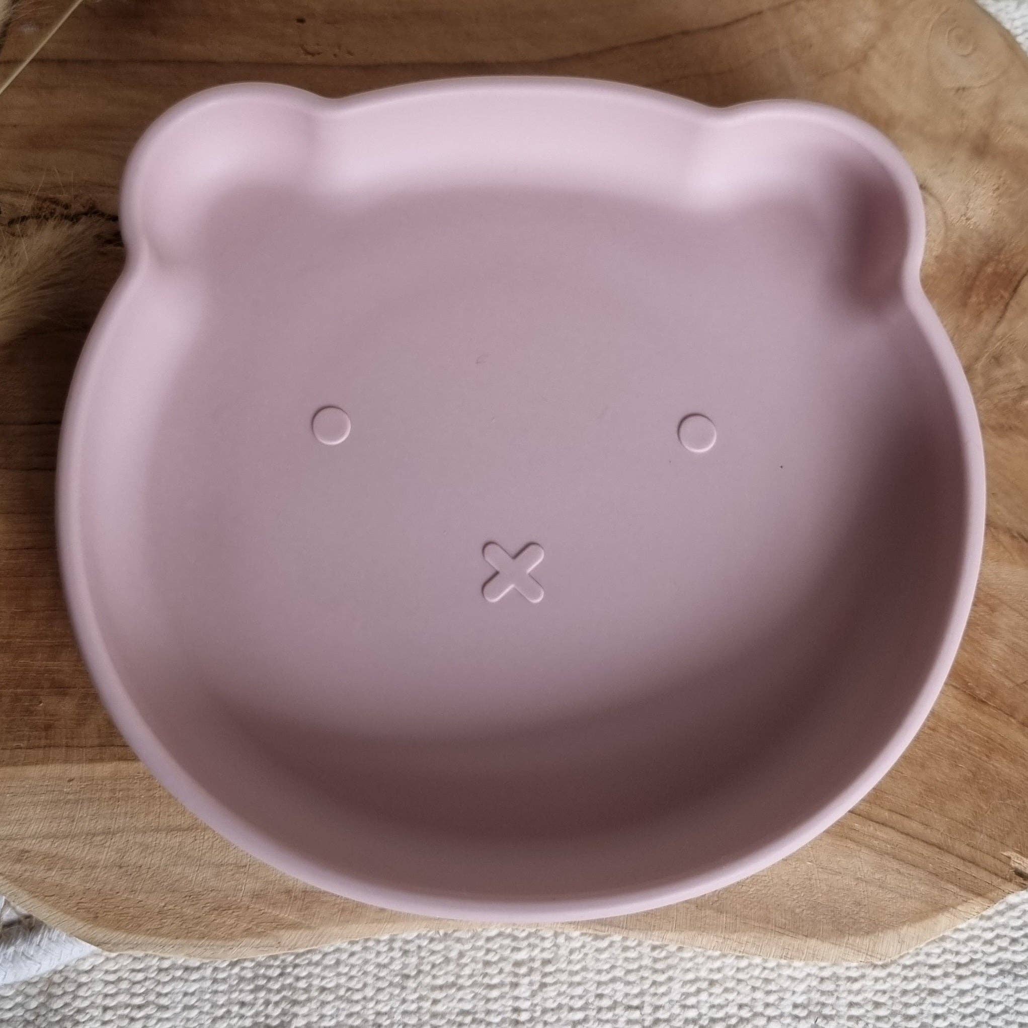 Assiette en silicone avec ventouse - Ours Rose doux