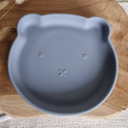 Assiette en silicone ours - gris bleu
