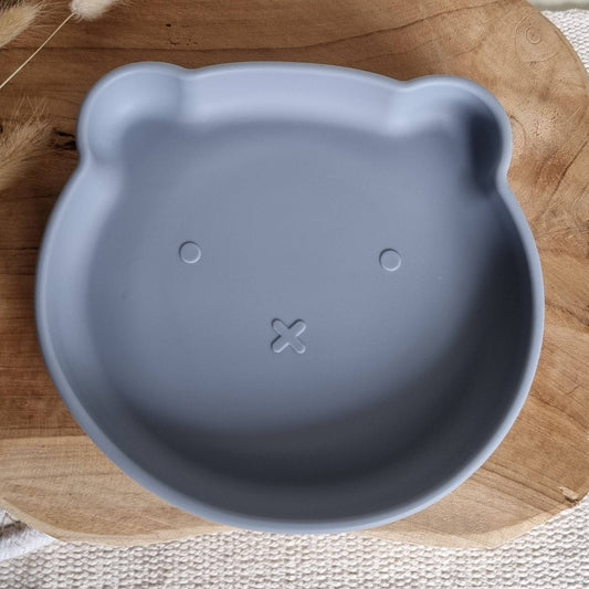Assiette en silicone ours - gris bleu