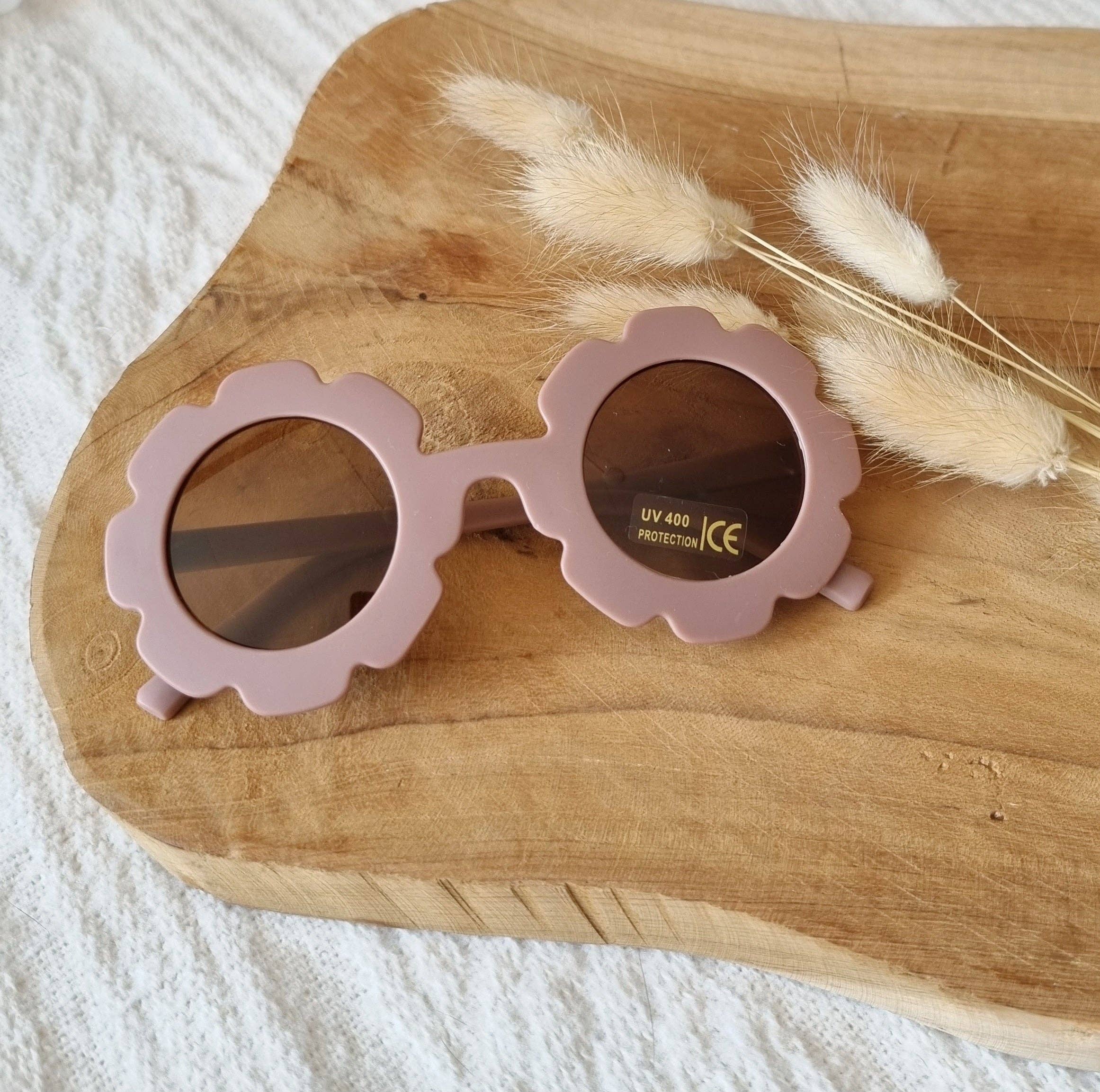 Lunettes de soleil enfant UV400 motif fleur - vieux rose