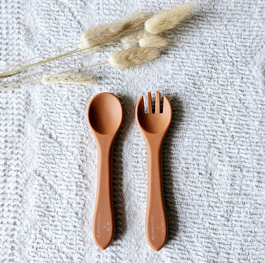 Set cuillère et fourchette en silicone - rouille