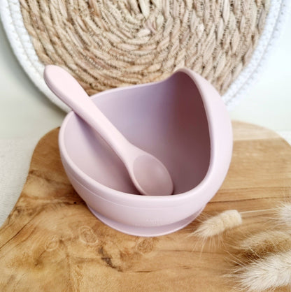 Bol lila doux en silicone avec ventouse et cuillère