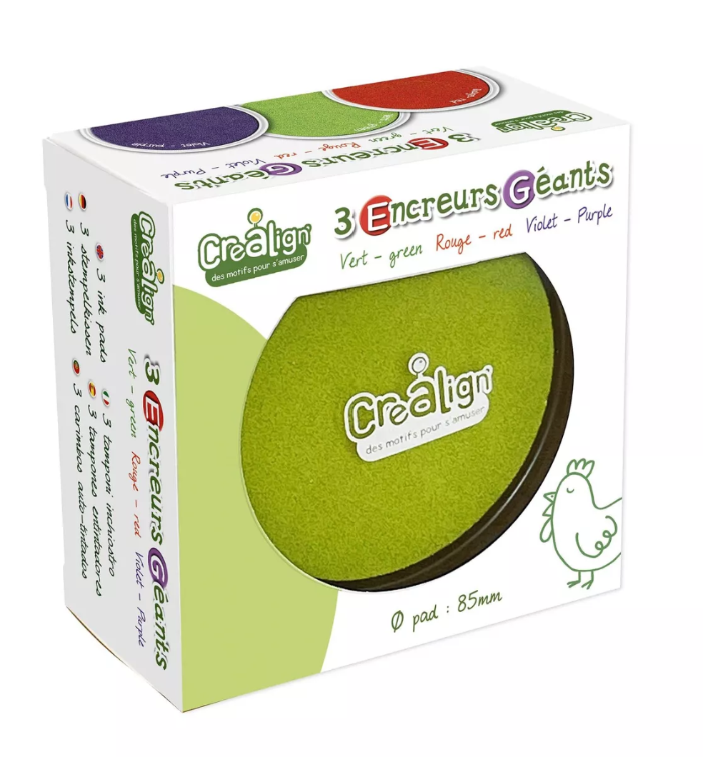 Pack 3 encreurs géants ronds rouge, vert et violet
