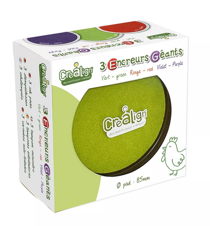 Pack 3 encreurs géants ronds rouge, vert et violet