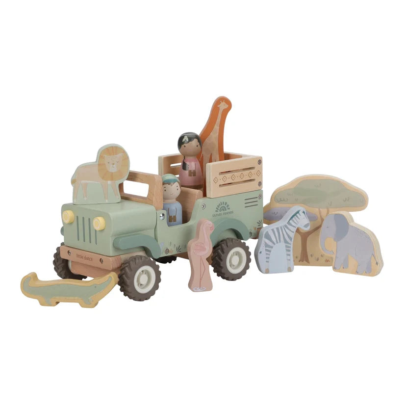Voiture de safari en bois avec animaux